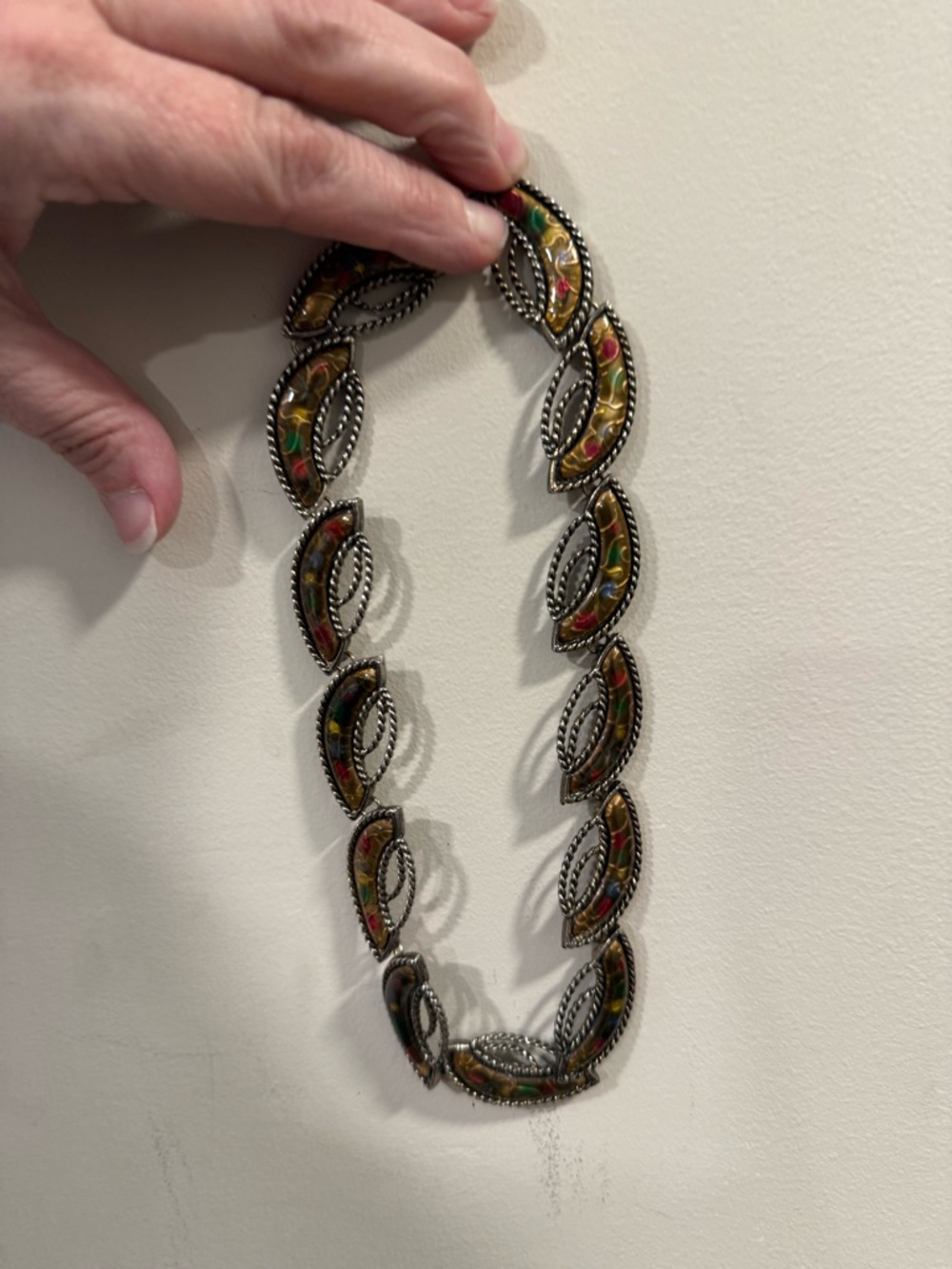 Handcrafted Multicolor Enamel Leaf-Link Necklace